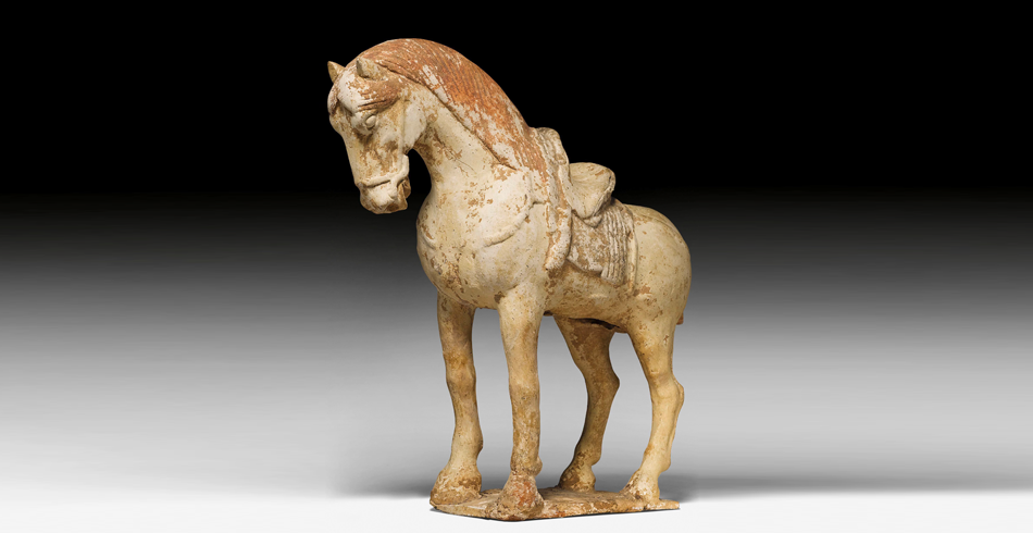 Terrakottapferd, China, Tang-Dynastie (618 –907 n. Chr.), Höhe: 28,5 cm, Schätzpreis: 8000 bis 1