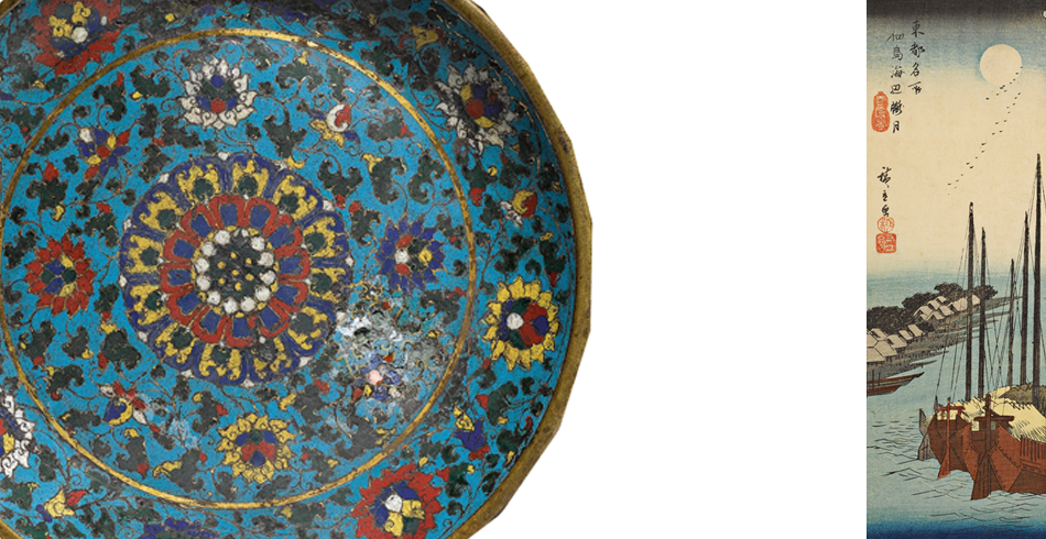 V.l.n.r. Cloisonné-Teller, China, Ming-Dynastie, 15. Jh, Durchmesser: 26 cm, Schätzpreis: 8000 bis